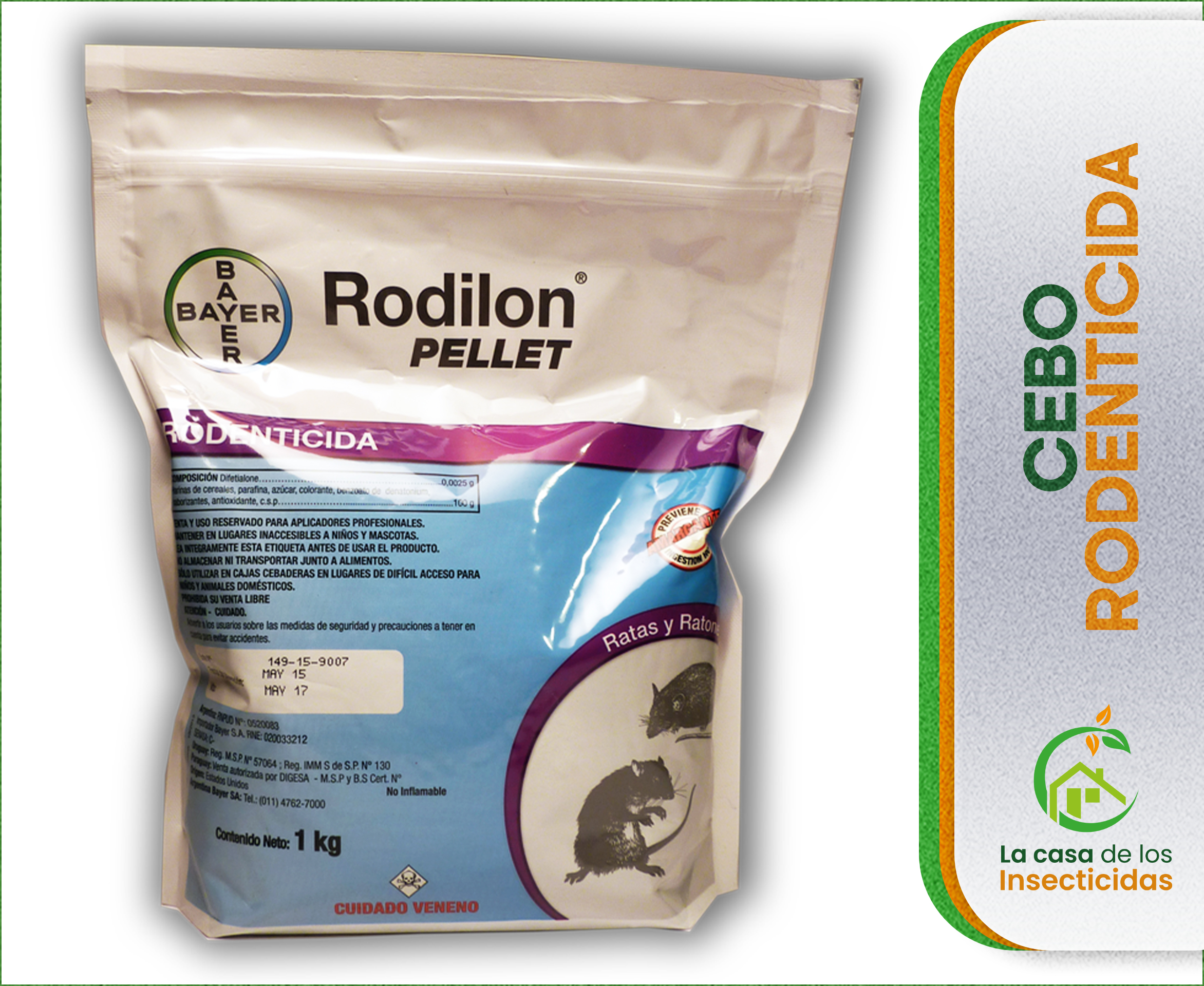 Rodilon Rodenticida Pellets control de ratas Bayer